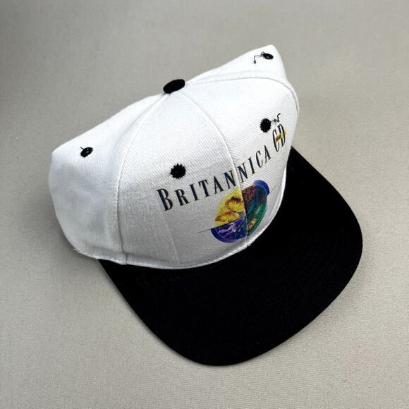 Vintage Tech Hat Cap Strapback White Britannica Encyclopedia Software Art 90s - Picture 1 of 8